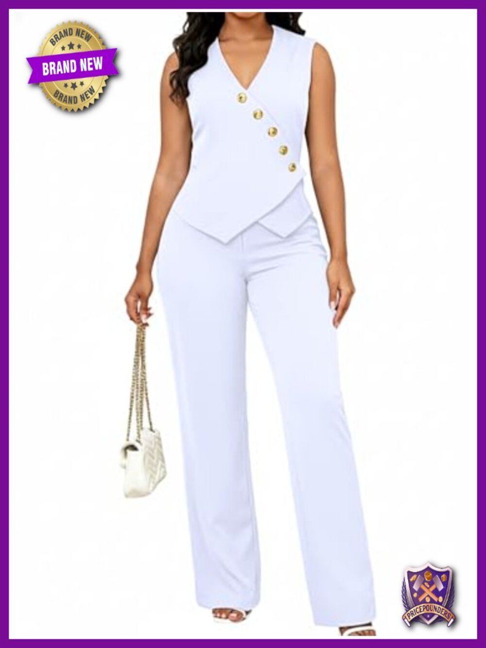 Women's 2 Piece Sleeveless Vest & High-Waisted Pants Suit Set Business